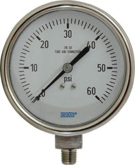 Wika - 4" Dial, 1/4 Thread, 0-60 Scale Range, Pressure Gauge - Lower Connection Mount, Accurate to 1% of Scale - Benchmark Tooling