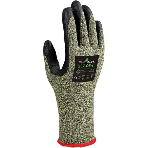 SHOWA - Size L (8), ANSI Cut Lvl A7, Puncture Lvl 2, Abrasion Lvl 4, Foam Nitrile Coated Kevlar/Stainless Steel Cut Resistant Gloves - Exact Industrial Supply