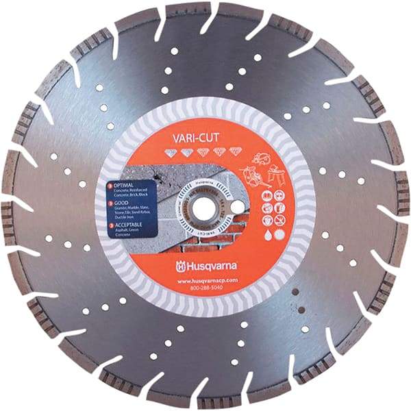 Husqvarna - 12" Diam, 25/32 & 1" Arbor Hole Diam, Continuous Edge Tooth Wet & Dry Cut Saw Blade - Diamond-Tipped, General Purpose Action, Standard Round Arbor - Benchmark Tooling