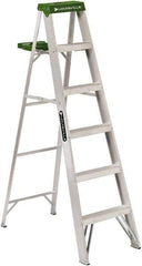 Louisville - 5 Steps, 6' High, Type II Rating, Aluminum Step Ladder - 225 Lb Capacity, 21-13/16" Base Width - Benchmark Tooling