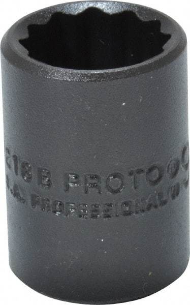 Proto - 9/16", 3/8" Drive, Standard Hand Socket - 12 Points, 1-1/8" OAL, Alloy Steel, Black Finish - Benchmark Tooling