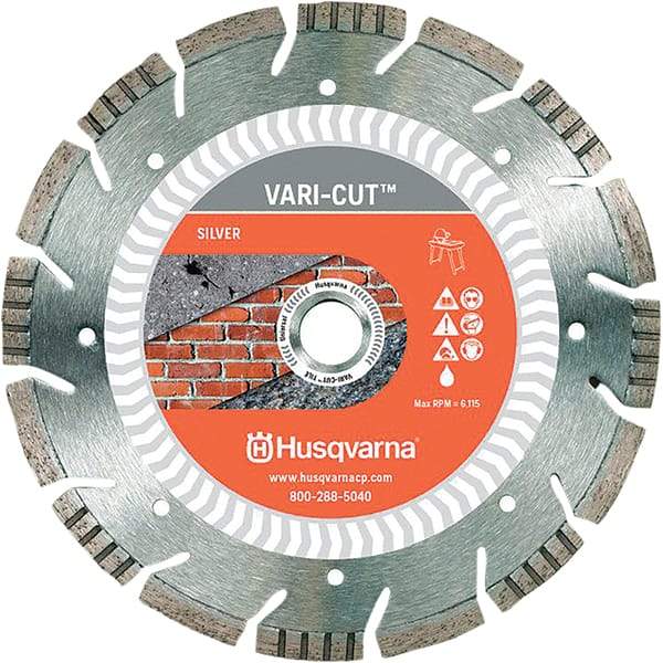 Husqvarna - 10" Diam, 5/8 & 7/8" Arbor Hole Diam, Continuous Edge Tooth Wet & Dry Cut Saw Blade - Diamond-Tipped, Fast Cutting Action, Standard Round Arbor - Benchmark Tooling