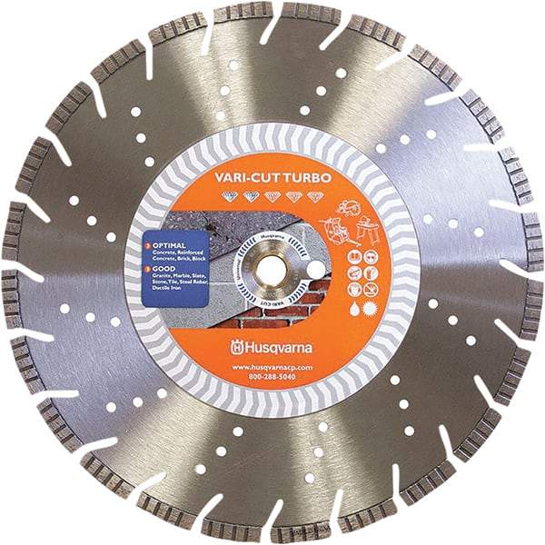 Husqvarna - 14" Diam, 25/32 & 1" Arbor Hole Diam, Continuous Edge Tooth Wet & Dry Cut Saw Blade - Diamond-Tipped, Fast Cutting Action, Standard Round Arbor - Benchmark Tooling