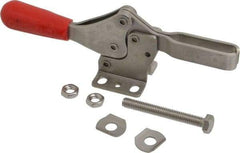 De-Sta-Co - 600 Lb Holding Capacity, Horizontal Handle, Manual Hold Down Toggle Clamp - 56° Handle Movement, 91° Bar Opening, U-Bar, Flanged Base, Electro-Plated Zinc, Stainless Steel - Benchmark Tooling