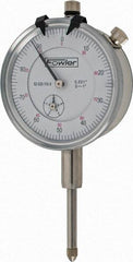 Fowler - 1" Range, 0-100 Dial Reading, 0.001" Graduation Dial Drop Indicator - 2-1/4" Dial, 0.1" Range per Revolution, Revolution Counter - Benchmark Tooling