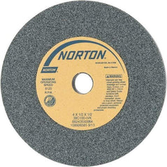 Norton - 4" Diam x 1/2" Hole x 1/2" Thick, I Hardness, 100 Grit Surface Grinding Wheel - Silicon Carbide, Type 1, Fine Grade, 8,120 Max RPM, Vitrified Bond, No Recess - Benchmark Tooling