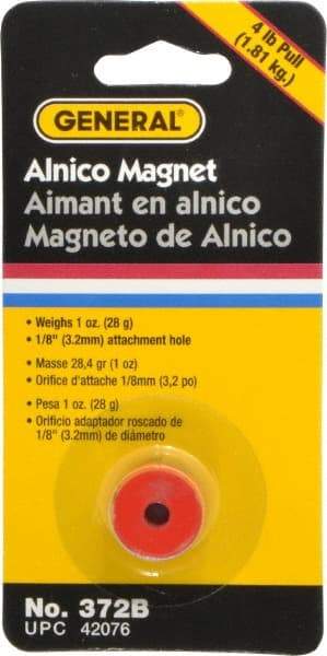 General - 3/4" Diam, 1/8" Hole Diam, 4 Lb Max Pull Force Alnico Button Magnet - 1/2" High - Benchmark Tooling