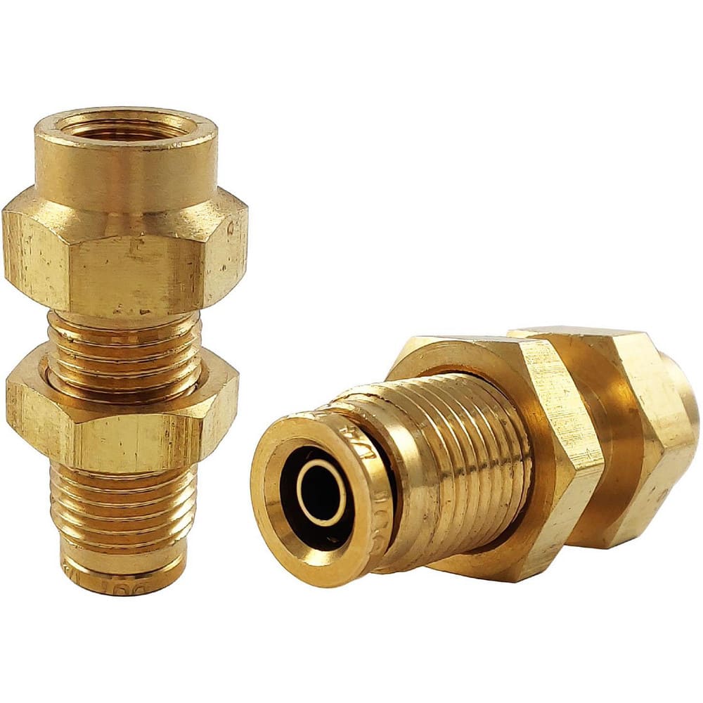 Metal Push-To-Connect Tube Fittings; Fitting Type: BULKHEAD; Connection Type: Push-to-Connect x FNPT; Material: Brass; Thread Size: 1/4″; Tube Outside Diameter: 1/4; Fitting Shape: Straight; Maximum Working Pressure (Psi - 3 Decimals): 250.000; Overall Le