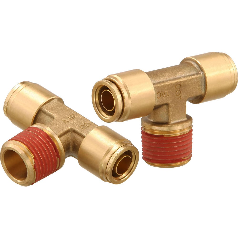 Metal Push-To-Connect Tube Fittings; Fitting Type: TEE BRCH; Connection Type: Push-to-Connect x MNPT; Material: Brass; Thread Size: 1/4″; Tube Outside Diameter: 3/8; Fitting Shape: Tee; Maximum Working Pressure (Psi - 3 Decimals): 250.000; Standards: DOT;