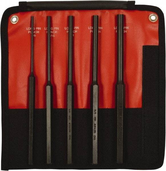 Mayhew - 5 Piece, 1/8 to 3/8", Pin Punch Set - Hex Shank, Steel, Comes in Kit Bag - Benchmark Tooling