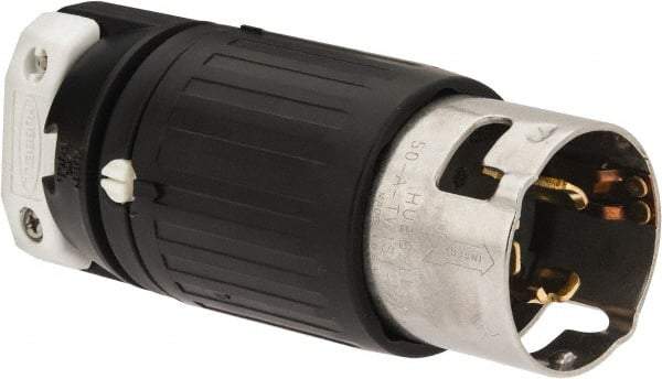 Hubbell Wiring Device-Kellems - 250 VAC, 50 Amp, NonNEMA Configuration, Industrial Grade, Self Grounding Plug - 3 Phase, 3 Poles, IP20, 0.83 to 1-1/4 Inch Cord Diameter - Benchmark Tooling