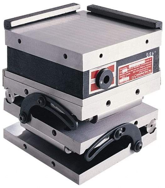 Suburban Tool - 6" Long x 6" Wide x 5-3/8" High, Compound, Standard Pole, Steel Sine Plate & Magnetic Chuck Combo - 0.0002" Tolerance, Square to 0.0002", (2) Hardened & Ground Rails, (2) Locking Straps & Handle - Benchmark Tooling