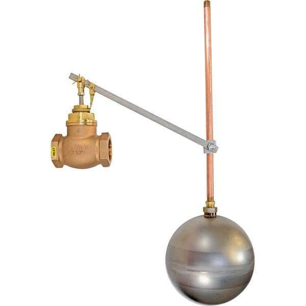 Control Devices - 1-1/4" Pipe, Brass & Bronze, Globe Pattern-Single Seat, Mechanical Float Valve - 100 psi, FIP x FIP End Connections - Benchmark Tooling