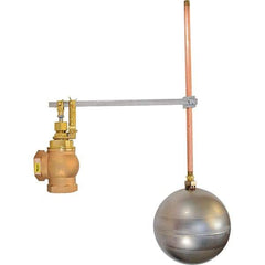 Control Devices - 1-1/2" Pipe, Brass & Bronze, Angle Pattern-Single Seat, Mechanical Float Valve - 100 psi, FIP x FIP End Connections - Benchmark Tooling