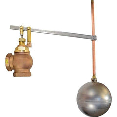 Control Devices - 2" Pipe, Brass & Bronze, Angle Pattern-Single Seat, Mechanical Float Valve - 75 psi, FIP x FIP End Connections - Benchmark Tooling