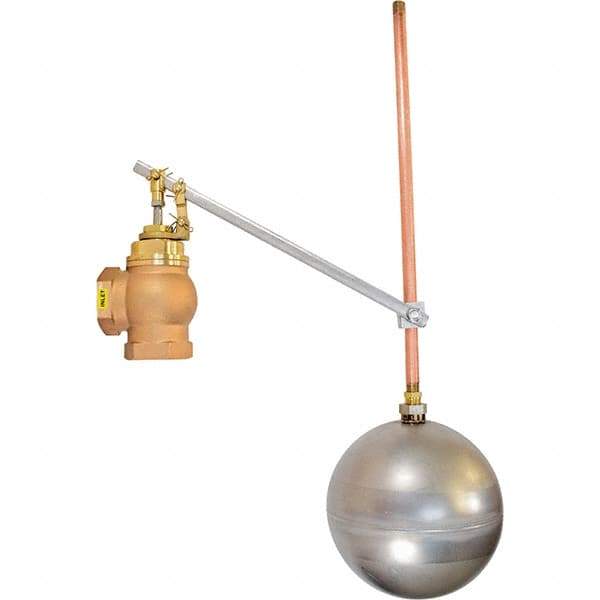 Control Devices - 1-1/4" Pipe, Brass & Bronze, Angle Pattern-Single Seat, Mechanical Float Valve - 100 psi, FIP x FIP End Connections - Benchmark Tooling