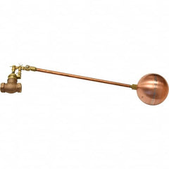 Control Devices - 1/2" Pipe, Brass & Bronze, Globe Pattern-Double Seat, Mechanical Float Valve - 100 psi, FIP End Connections - Benchmark Tooling