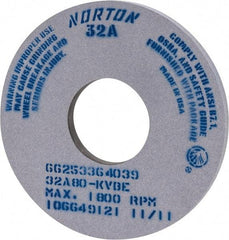 Norton - 14" Diam x 5" Hole x 1" Thick, K Hardness, 80 Grit Surface Grinding Wheel - Aluminum Oxide, Type 1, Medium Grade, 1,800 Max RPM, Vitrified Bond, No Recess - Benchmark Tooling