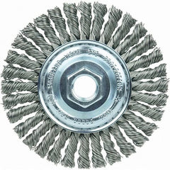 Weiler - 4" OD, 5/8-11 Arbor Hole, Stringer Bead Steel Wheel Brush - 3/16" Face Width, 7/8" Trim Length, 20,000 RPM - Benchmark Tooling