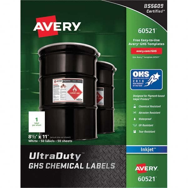 AVERY - Pack of (50), 8-1/2" x 11" White Synthetic Film ID Labels - Benchmark Tooling