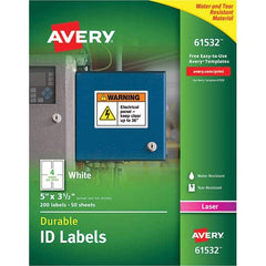 AVERY - Pack of (200), 5" x 3-1/2" White Paper Durable Square Labels - Benchmark Tooling