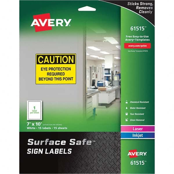 AVERY - Pack of (15), 7" x 10" White Polyester Durable Square Labels - Benchmark Tooling