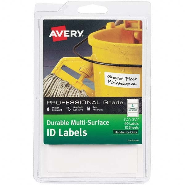 AVERY - Pack of (40), 1-1/4" x 3-1/2" White Paper Durable Square Labels - Benchmark Tooling