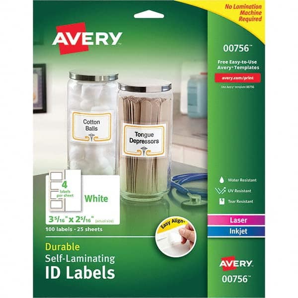 AVERY - Pack of (100), 2-5/16" x 3-5/16" White Paper Self Laminating Labels - Benchmark Tooling