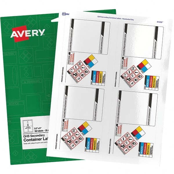 AVERY - Pack of (100), 3-1/2" x 5" White Paper ID Labels - Benchmark Tooling