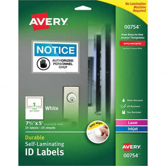 AVERY - Pack of (25), 5" x 7-1/2" White Paper Self Laminating Labels - Benchmark Tooling