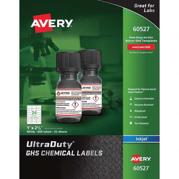 AVERY - Pack of (600), 1" x 2-1/2" White Synthetic Film ID Labels - Benchmark Tooling