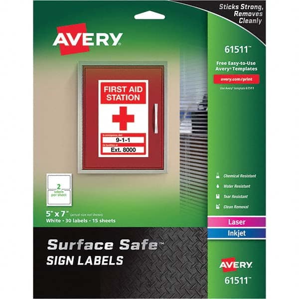 AVERY - Pack of (30), 5" x 7" White Polyester Durable Square Labels - Benchmark Tooling