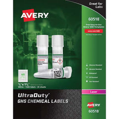 AVERY - Pack of (1500), 1" x 1-3/4" White Synthetic Film ID Labels - Benchmark Tooling