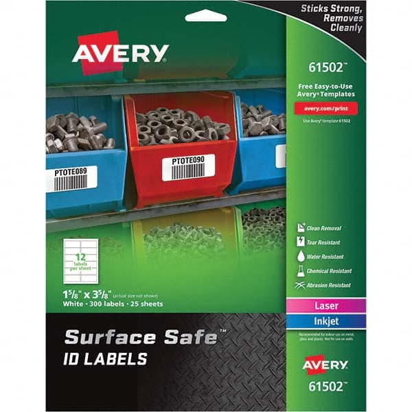 AVERY - Pack of (300), 1-5/8" x 3-5/8" White Polyester Durable Square Labels - Benchmark Tooling