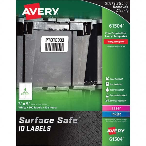 AVERY - Pack of (200), 3" x 5" White Polyester Durable Square Labels - Benchmark Tooling