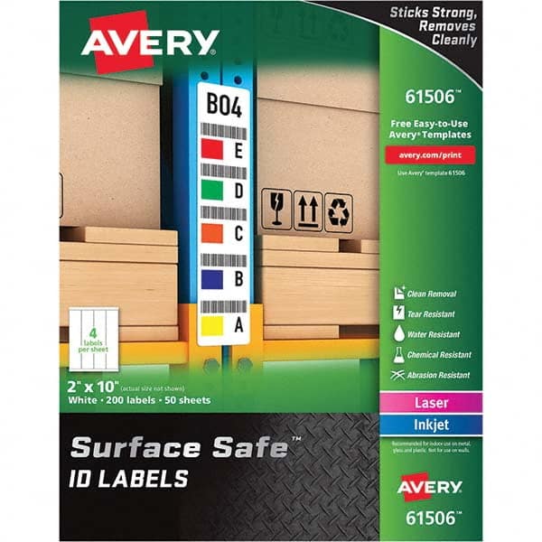 AVERY - Pack of (200), 2" x 10" White Polyester Durable Square Labels - Benchmark Tooling