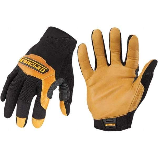 ironCLAD - Size XL (10) Goatskin Work Gloves - For Mechanic's & Lifting, Uncoated, Slip-On Cuff, Black, Paired - Benchmark Tooling