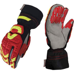 ironCLAD - Size L (9), ANSI Cut Lvl A4, Puncture Lvl 5, Abrasion Lvl 5, Cut Resistant Gloves - 12" Long, Uncoated, Polyester & Mylar Lining, Hook & Loop Cuff, Black/Red, Paired - Benchmark Tooling