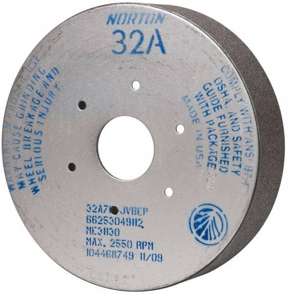 Norton - 9" Diam, 4-15/16" Hole Size, 2" Overall Thickness, 70 Grit, Type 35 Tool & Cutter Grinding Wheel - Medium Grade, Aluminum Oxide, J Hardness, Vitrified Bond, 2,550 RPM - Benchmark Tooling