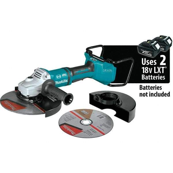 Makita - 9" Wheel Diam, 6,000 RPM, Cordless Angle & Disc Grinder - 5/8-11 Spindle, 36 Volts - Benchmark Tooling