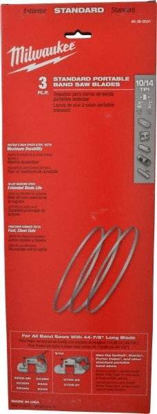 Milwaukee Tool - 3' 8-7/8" Long x 0.02" Thick, 10 to 14 Teeth per Inch, Portable Band Saw Blade - Bi-Metal Blade, High Speed Steel Teeth, Toothed Edge - Benchmark Tooling