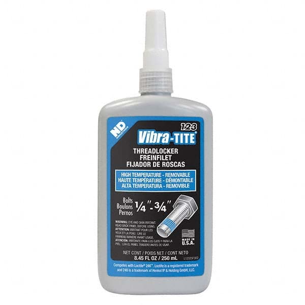 Vibra-Tite - 250 mL Bottle, Blue, Medium Strength High Temp Threadlocker - Benchmark Tooling