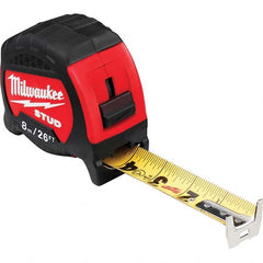 Tape Measure: 26' Long, 1-5/16″ Width, Black & Yellow Blade 1/16″ Graduation, Inch Graduation, Black & Red Case