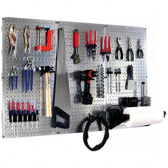 Wall Control - 48" Wide x 32" High Peg Board Kit - 3 Panels, Galvanized Steel, Galvanized/Black - Benchmark Tooling