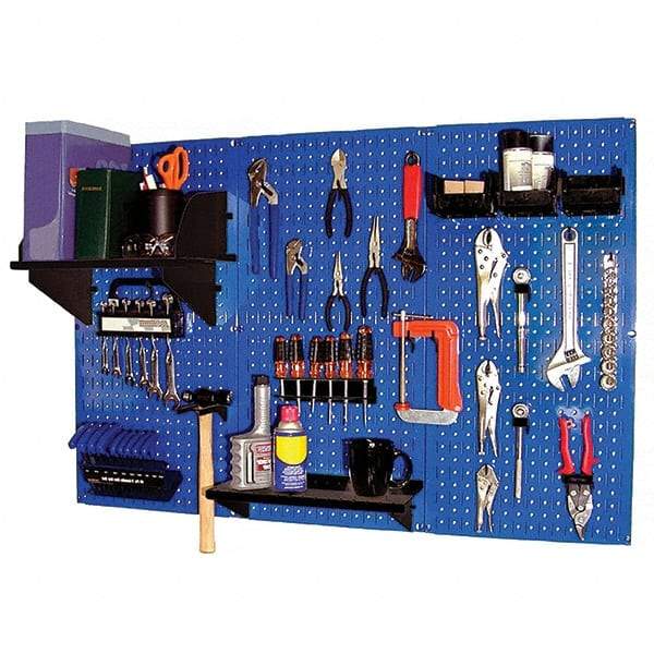 Wall Control - 48" Wide x 32" High Peg Board Kit - 3 Panels, Metal, Blue/Black - Benchmark Tooling