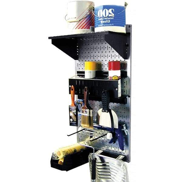 Wall Control - 16" Wide x 32" High Peg Board Kit - 1 Panels, Galvanized Steel, Galvanized/Black - Benchmark Tooling