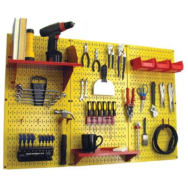 Wall Control - 48" Wide x 32" High Peg Board Kit - 3 Panels, Metal, Yellow/Red - Benchmark Tooling