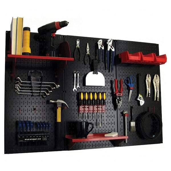 Wall Control - 48" Wide x 32" High Peg Board Kit - 3 Panels, Metal, Black/Red - Benchmark Tooling