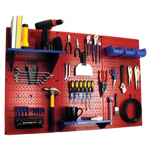 Wall Control - 48" Wide x 32" High Peg Board Kit - 3 Panels, Metal, Red/Blue - Benchmark Tooling