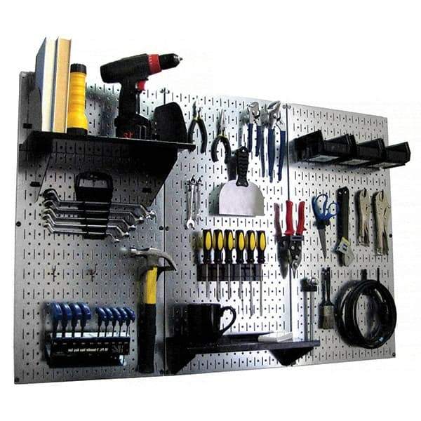 Wall Control - 48" Wide x 32" High Peg Board Kit - 3 Panels, Galvanized Steel, Galvanized/Black - Benchmark Tooling